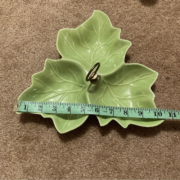 Green Leaf divided dish California Pottery USA  Vintage - Picture 2 of 7